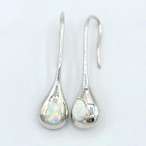 Silver Tone Opal Drop Earrings #2128